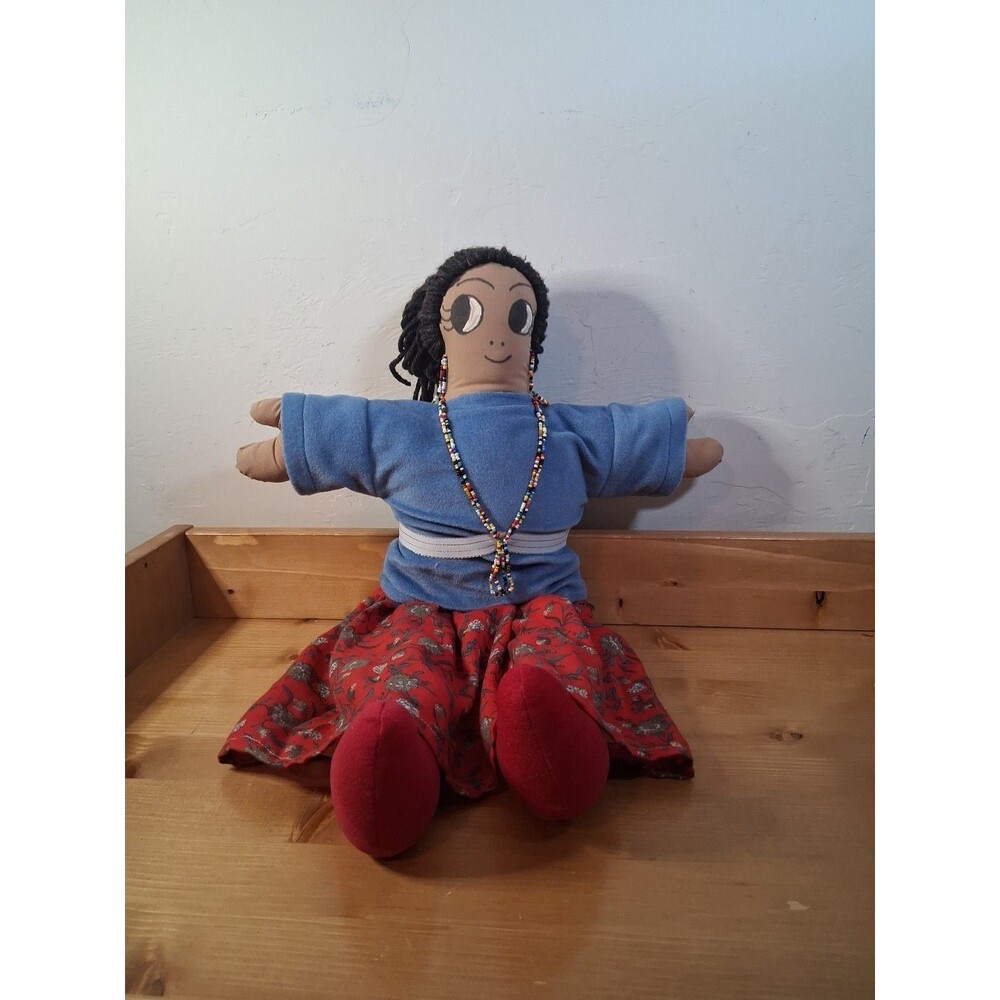 Handmade Vintage Doll Navajo Native American Beads Flowered Skirt 20" Soft